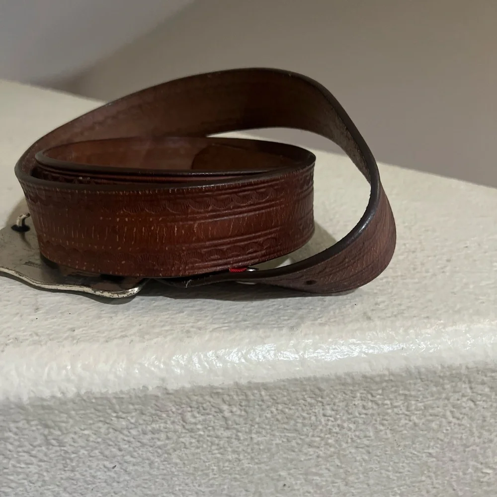 VNTG Genuine Brown Leather Belt Silver Buckle‎ Fit For a King Crown western